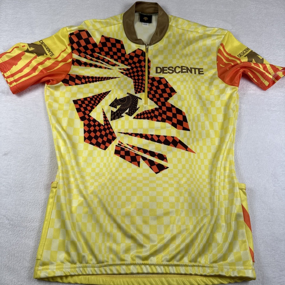 90's VINTAGE Descente Cycling Jersey Mens (L) Short Sleeve Graphic Design USA